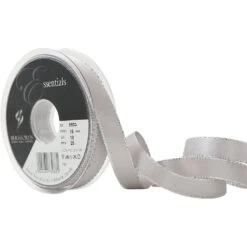 Berisfords Grey Silver Edge Satin Ribbon 15mm X 20 Metres