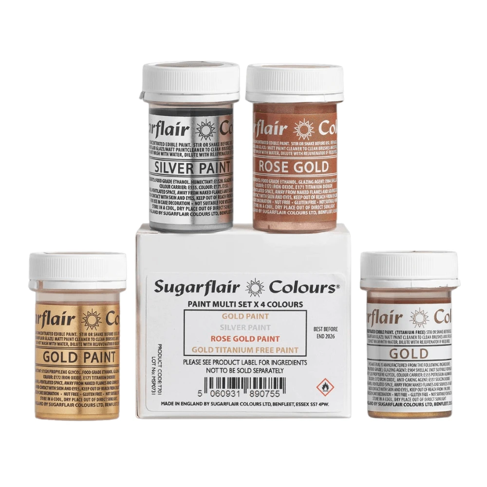 Sugarflair Mixed Metallic Edible Paint Set Of 4